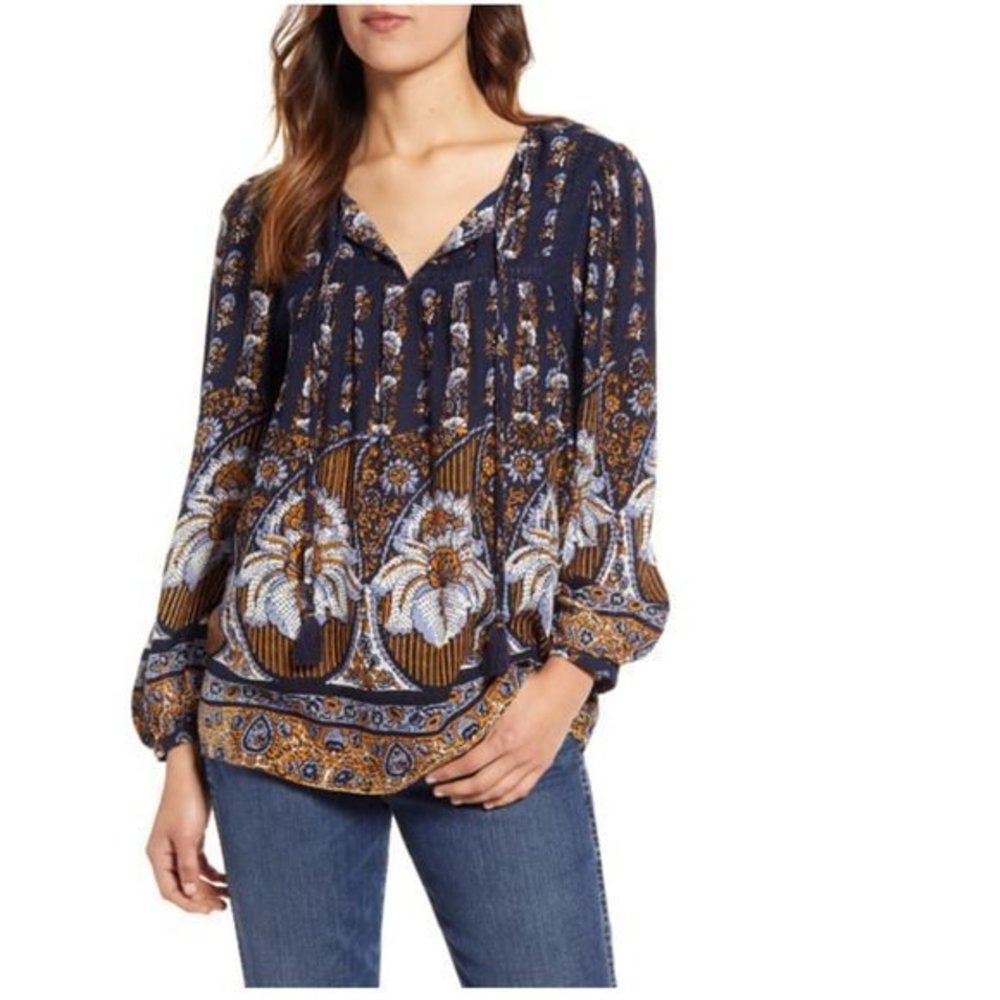 Lucky Brand Laura Floral Print Lace Top. M, S